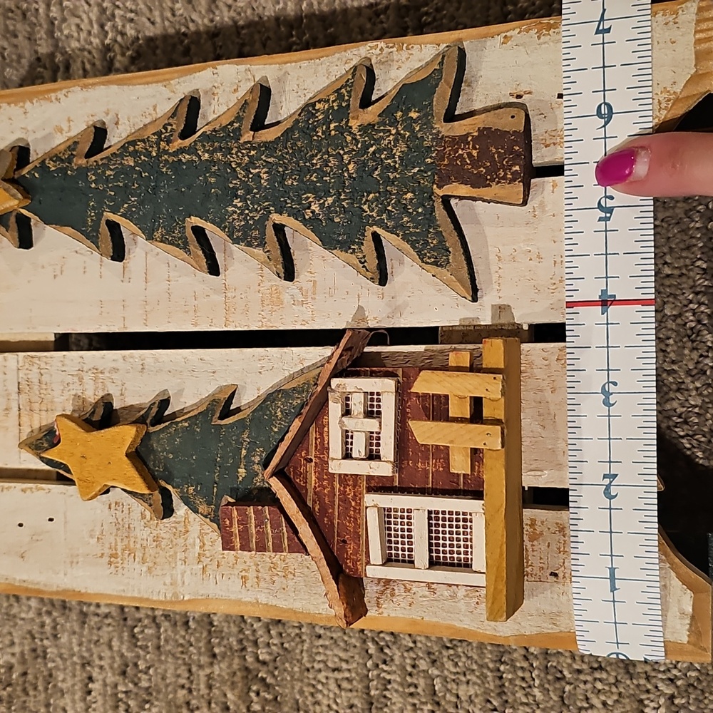 Festive, Rustic Welcome Sled with Cabin and Tree Design - Picture 7 of 8